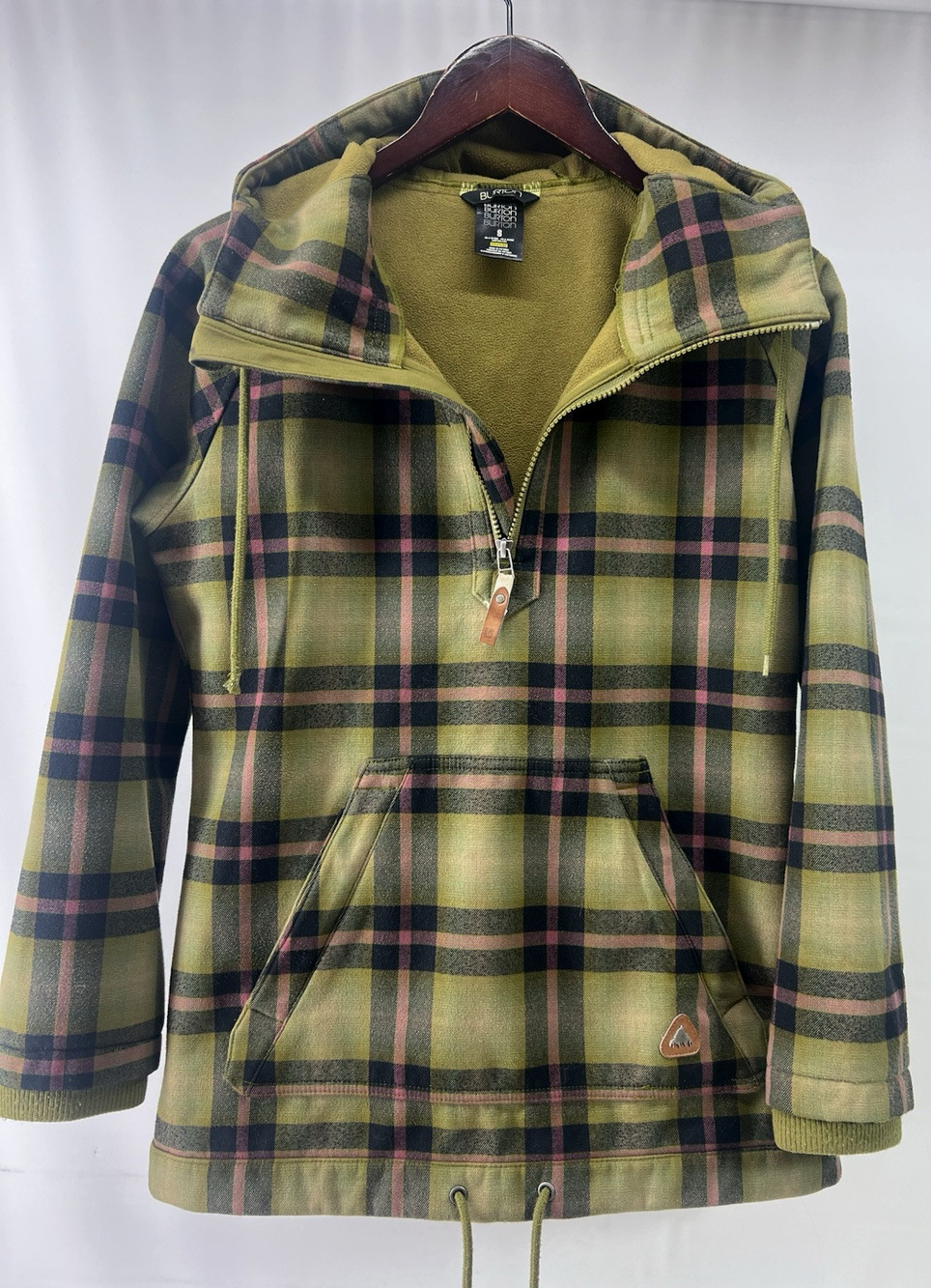 BURTON DRYRIDE FLANNORAK GREEN PLAID SNOWBOARD HOODIE JACKET WOMEN'S SMALL